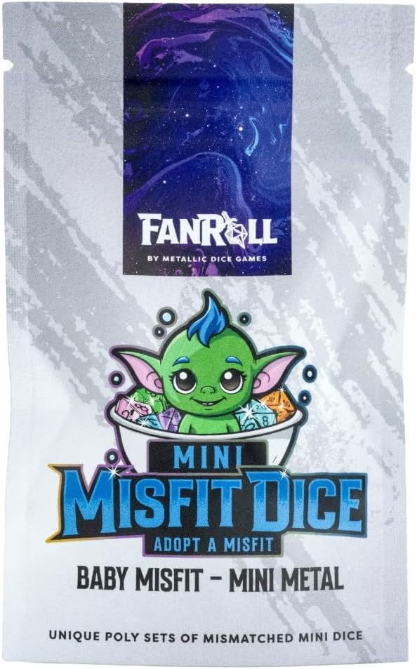FanRoll Mystery Misfit Baby Metal: Bag of 7 Assorted Mini Polyhedral Metal Dice