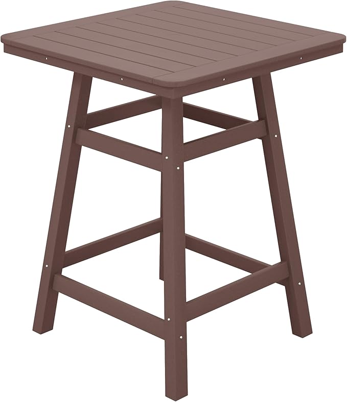Costaelm Outdoor Bar Table, 37" Counter Height Square Patio Cocktail Bar Table with Umbrella Hole, Patio Bistro Dining Pub Table for Front Porch Deck Backyard Garden, Dark Brown