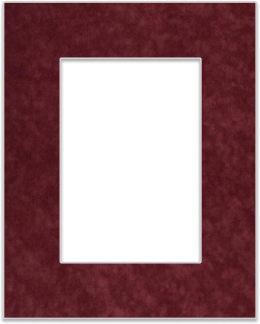 11x14 Mat Bevel Cut for 8.5x11 Photos - Acid Free Dark Red Suede Precut Matboard With Backing Board and Crystal Clear, Self Seal Photo Mat Bag - For Pictures, Photos, Framing - 4-ply Thickness