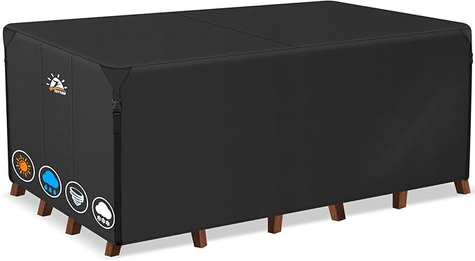 Zettum Patio Furniture Cover Rectangle - 600D Outdoor Table Cover Waterproof & Heavy Duty, Large Lawn Furniture Sofa Set Covers for Outside Dining Table and Chairs Seating Combo - 126 x 74 x 28 Inch
