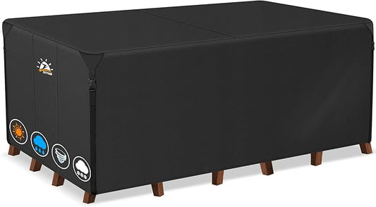 Zettum Patio Furniture Cover Rectangle - 600D Outdoor Table Cover Waterproof & Heavy Duty, Large Lawn Furniture Sofa Set Covers for Outside Dining Table and Chairs Seating Combo - 126 x 74 x 28 Inch