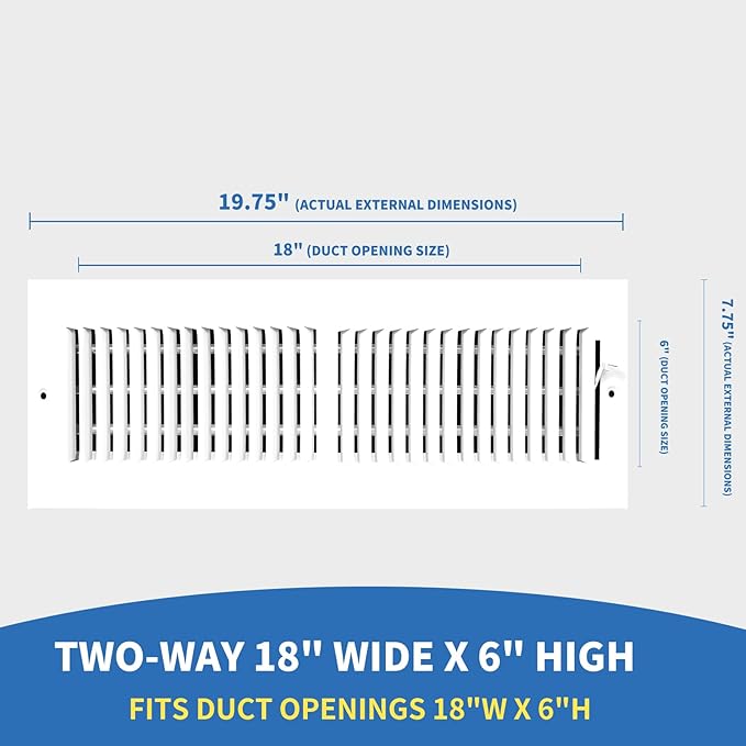 18x6 Vent Register [Duct Opening], Vent Covers for Home Ceiling, Two-Way Ventilation Register, Adjustable Solid Steel Wall Register Vent Cover (18"W x 6"H [Duct Opening])