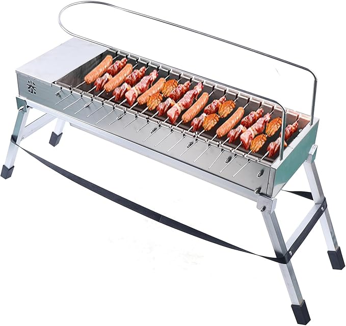 Automatic Rotating Electric BBQ Grill Foldable Kabob Grill Stainless Steel Rotating Barbecue Grill with 17 Grill Rods Portable BBQ Grill for Backyard, Garden, Courtyard