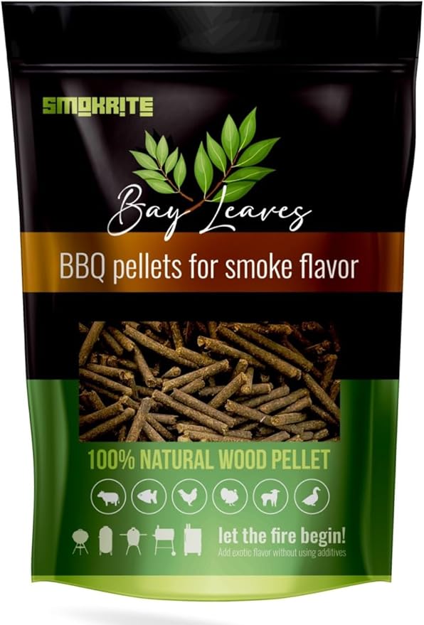 SMOKRITE: Bay Leaves Wood Pellets for Smoker Grills, All 100% Natural Hard Wood BBQ Pellets for Outdoor Grills, Smoke, Roast, Burns Up to 30 Hours of Smoking 0.5 kg