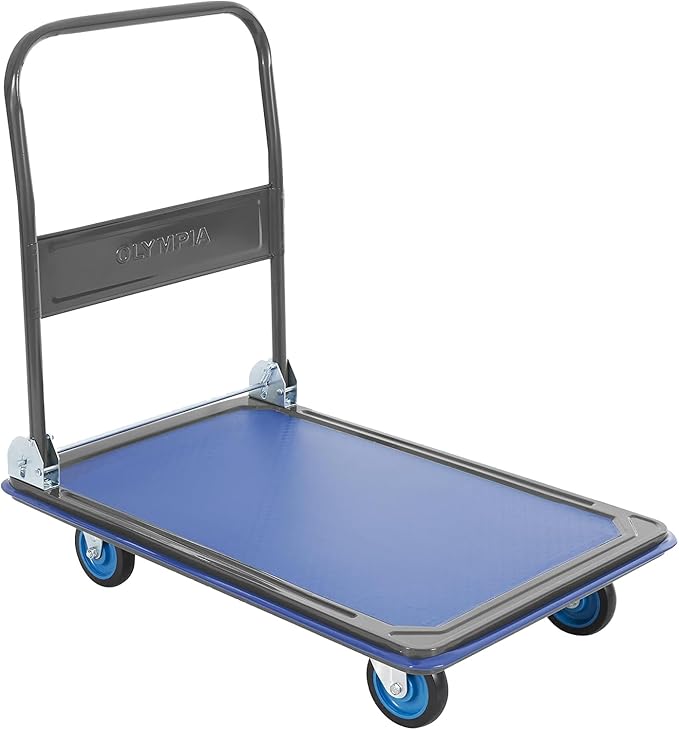 Olympia Tools Foldable Push Cart Dolly - 600 Lb. Capacity Heavy Duty Platform Truck with 360° Swivel Wheels - Blue