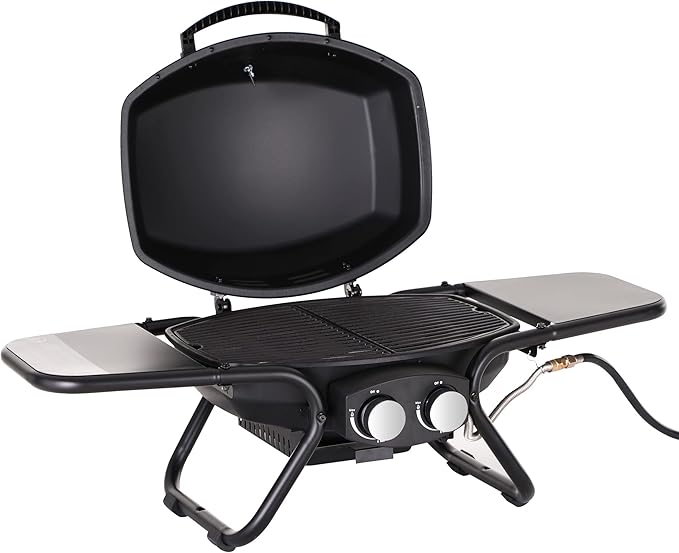 MFSTUDIO Portable barbecue grill with 2 Stainless Steel Burners, TableTop Propane Gas grills with Side Tables, small countertop grill for outdoor camping,15,000 BTU, 275 SQ.IN. Cooking Area