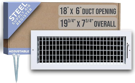 Fits 18x6 Duct Opening Steel Adjustable Air Supply Grille by Handua | Register Vent Cover Grill for Sidewall and Ceiling | White | Outer Dimensions: 19.75" X 7.75"