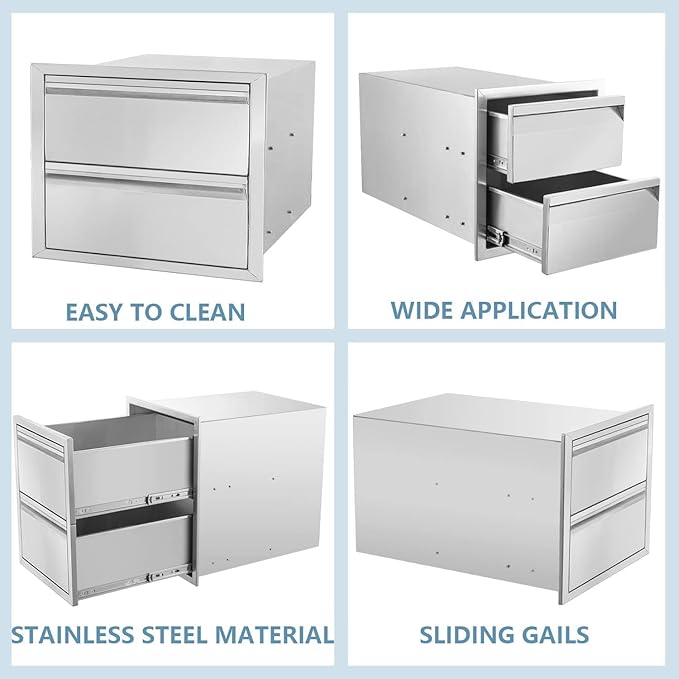Outdoor Kitchen Drawers 18" W x 15" H x 23" D Flush Mount BBQ Drawers Double Layer Access Storage Drawers for Outdoor Kitchen Island, Patio Grill Station