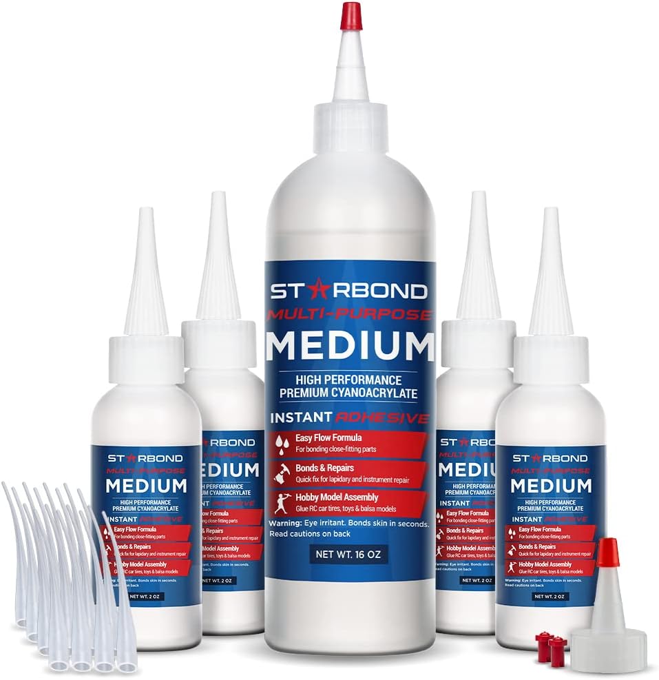 Premium Grade Cyanoacrylate (CA) Medium Super Glue by Starbond - 16 oz. Complete Refill KIT (453g) - with Extra Bottles, Caps, Microtips - for Woodturning, Pen Turning, Hobby, Lapidary, Acrylic Nails
