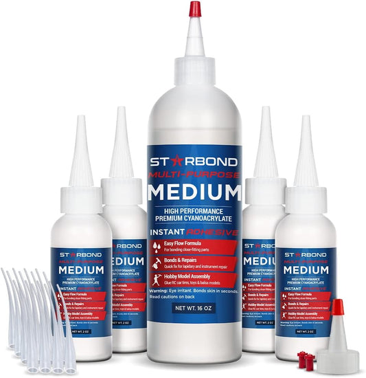 Premium Grade Cyanoacrylate (CA) Medium Super Glue by Starbond - 16 oz. Complete Refill KIT (453g) - with Extra Bottles, Caps, Microtips - for Woodturning, Pen Turning, Hobby, Lapidary, Acrylic Nails