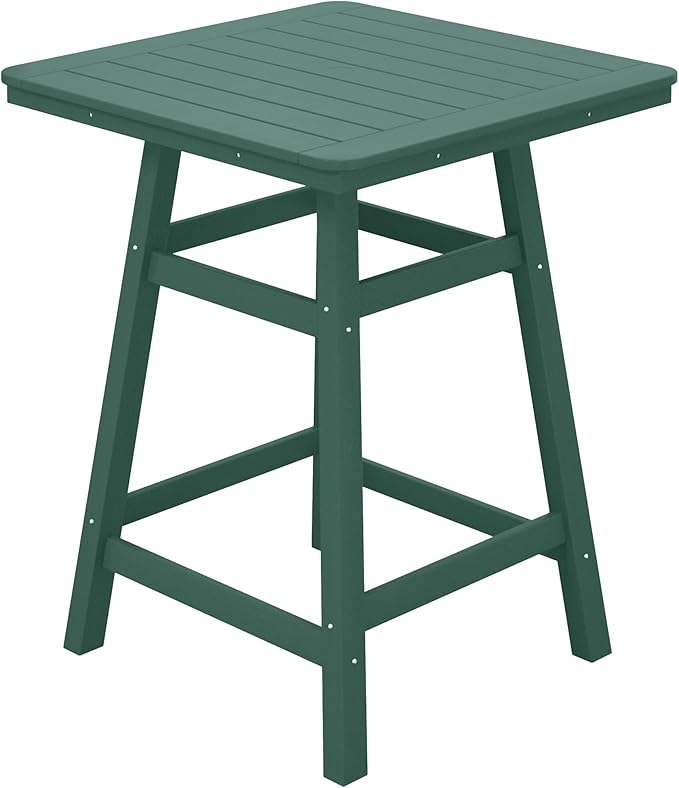 Costaelm Outdoor Bar Table, 37" Counter Height Square Patio Cocktail Bar Table with Umbrella Hole, Patio Bistro Dining Pub Table for Front Porch Deck Backyard Garden, Dark Green