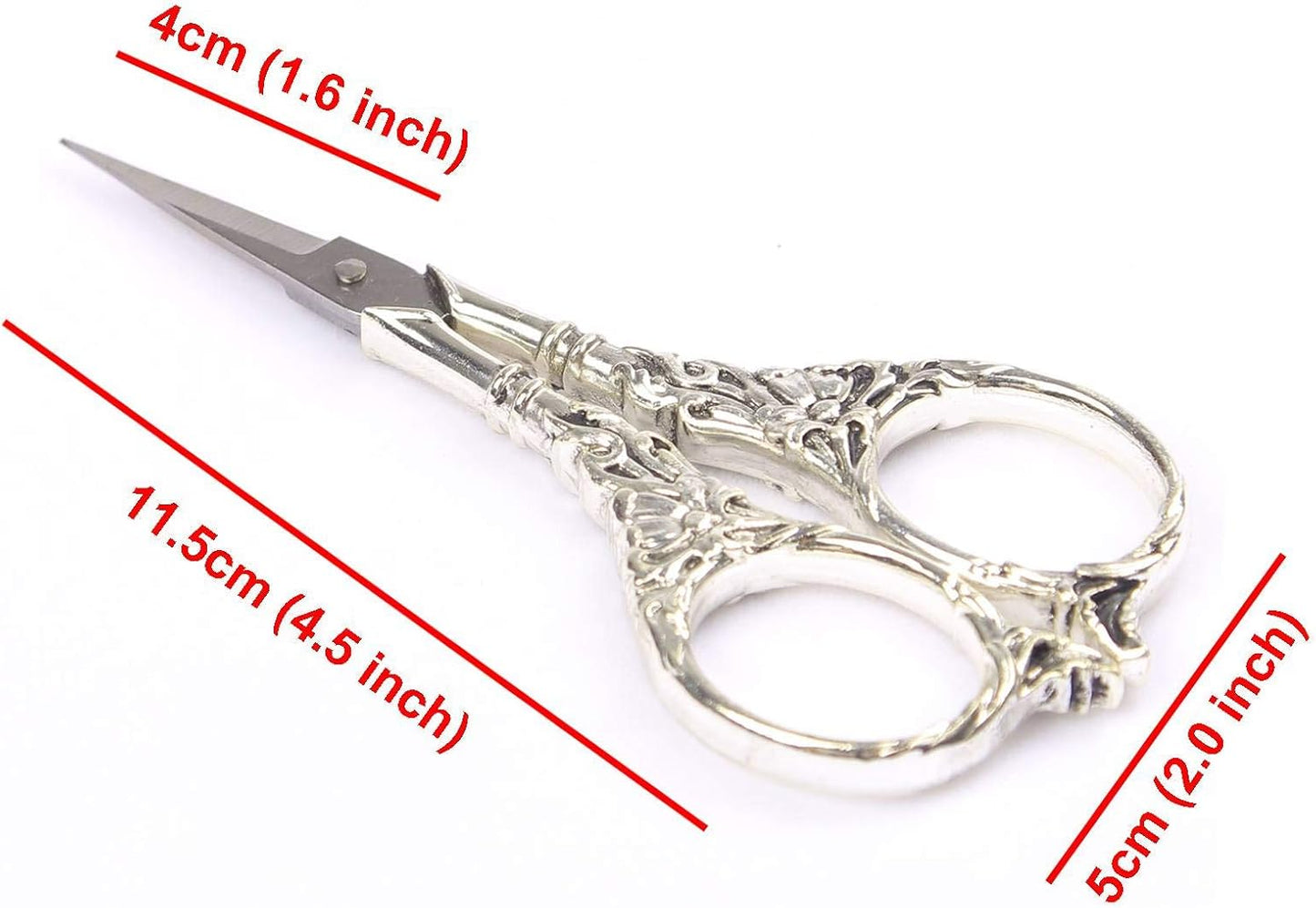 BIHRTC Vintage European Style Scissors Stainless Steel for Cross Stitch Cutting Embroidery Sewing Handcraft Craft Art Work DIY Tool(Silver)