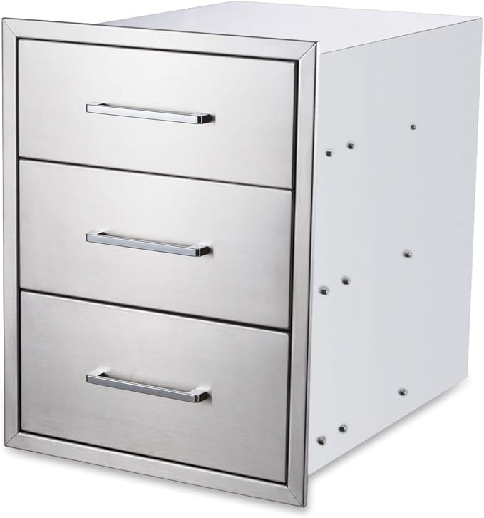 20" W x 27" H x 23" D Stainless Steel Outdoor Kitchen Drawers BBQ Drawers Triple Access Drawers Flush Mount for Outdoor Kitchens Or BBQ Island