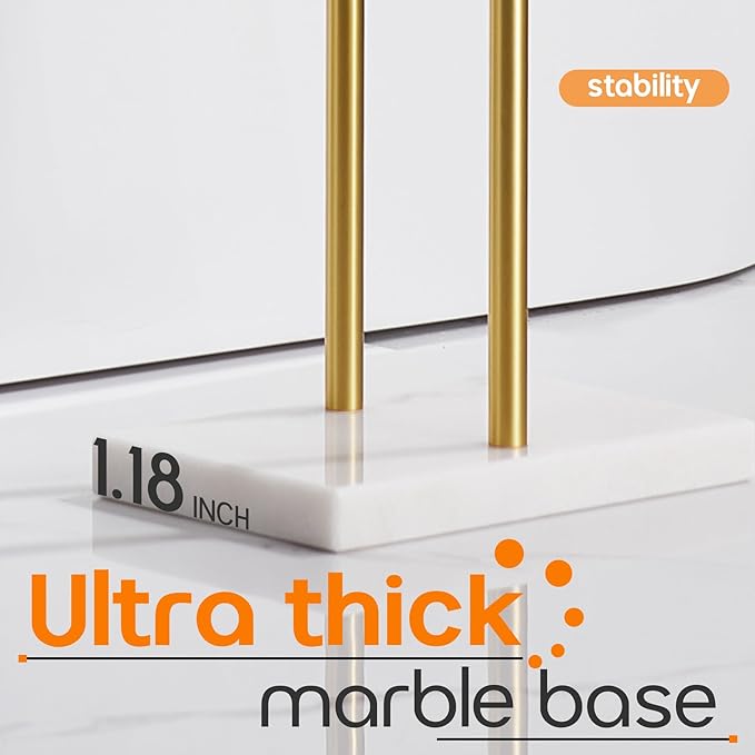 Standing Towel Rack for Bathroom 2-Tier Towel Holder Free Stand with Heavy Marble Base Gold Thicken Steady Design Stainless Steel AN7001GD