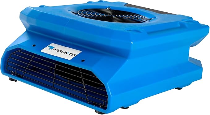 MOUNTO 1/4 HP 1200 CFM Low Profile Air Mover, 2-Speed Carpet Dryer Floor Fan with Dual GFCI Outlets, Stackable Lightweight Blower for Water Damage Restoration (Blue)