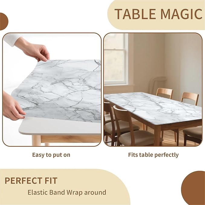 Rectangle Table Cloth Cover Waterproof Elastic Fitted Polyester Fitted Tablecloths for 4 Foot Tables for Indoor,Picnic, Camping, Outdoor （48" x 30"，Marble）