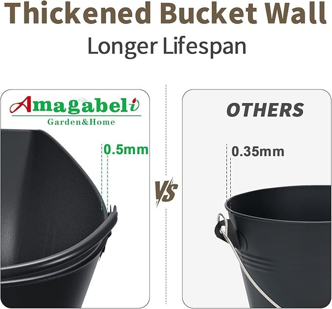 AMAGABELI GARDEN & HOME XXL 5-Gallon Ash Bucket for Fireplace Metal Coal Bucket Wood Stove Charcoal Bucket Hot Ashes Can Pail Fireside for Fire Pit Firewood Burning Indoor Outdoor Grill Hearth Tools