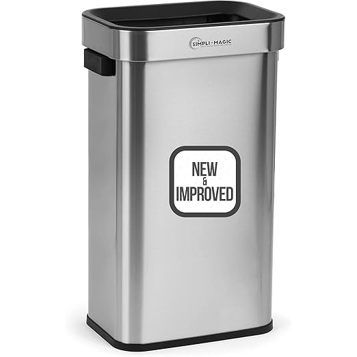 SIMPLI-Magic 18.5 Gallon (70L) Open Top Trash Can – Rectangular Commercial Trash Can – Smudge-Resistant, Easy to Clean, Non-Skid Base, Brushed Stainless Steel