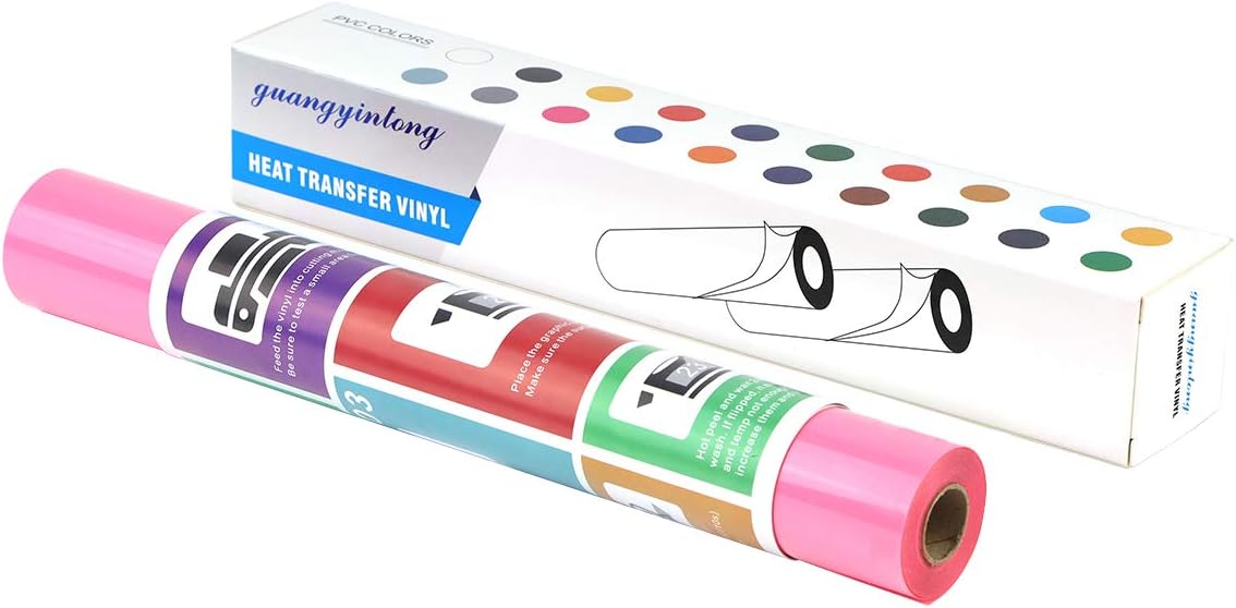 Guangyintong Heat Transfer Vinyl Pink HTV Rolls, 12" x 10ft Iron on Vinyl for T-Shirts, Matte Surface HTV for All Cutter Machine, Easy to Cut & Weed for Heat Vinyl DIY Design