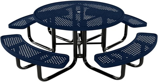 COATEDOUTDOORFURNITURE Heavy-Duty Portable Outdoor Kids Table with Umbrella Hole, Punched Steel Kids Picnic Table, Commercial-Grade, Made in America (46 in, Round, Childrens, Textured Dark Blue)