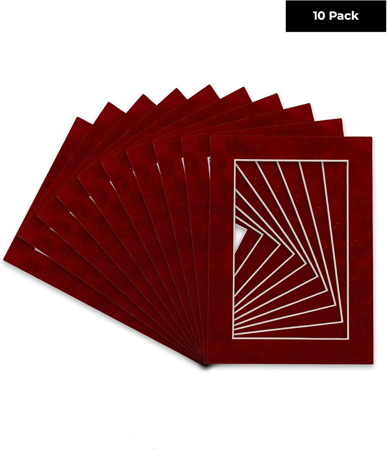 Pack of TEN 11x14 Mats Bevel Cut for 8.5x11 Photos - Acid Free Bright Red Suede Precut Matboards For Pictures, Photos, Framing - 4-ply Thickness
