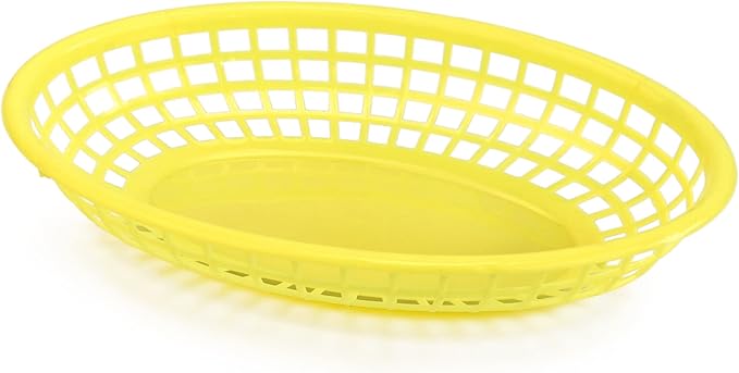 New Star Foodservice 44188 Fast Food Baskets, 9.25 x 6 inch Oval, Set of 12, Yellow