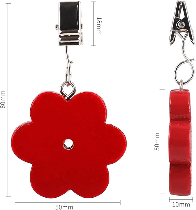 TwoFish Home Set of 4 Red Flower Tablecloth Weights Clips Handicraft Red Flower Tablecloth Clamps Pack of 4