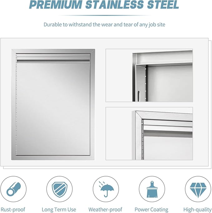 Outdoor Kitchen Door 18" W x 21" H inch Double Wall Door Panel Stainless Steel BBQ Single Door Flush Mount for Outdoor Kitchen Island(w/Left Swing)