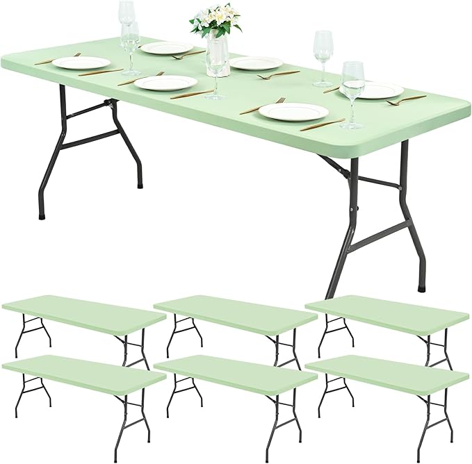 10 Pack Stretch Fabric Table Top Cap Cover, Sage Green Table Covers fits 6Ft Tables, Washable Elastic Universal Rectangle Tablecloth Protector for Indoor Outdoor Party Picnic Wedding (30" W x 72" L)