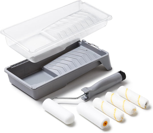 Voomey Small Paint Roller, Mini Paint Roller Kit 4 Inch, Microfiber Paint Rollers, Foam Paint Roller, Paint Roller Covers, Paint Tray with Liner, Mini Rollers for Painting