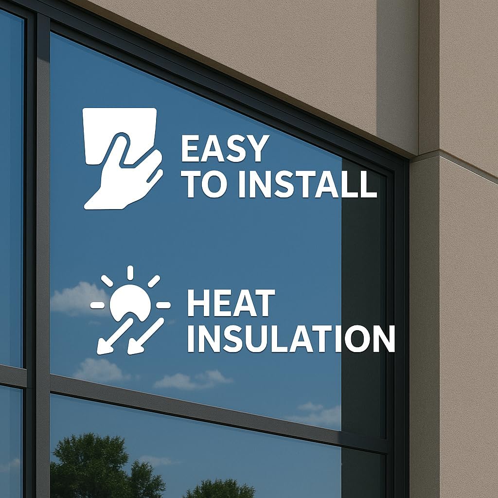 Rockrose Professional Window Tint for Home – One Way Privacy Window Film for Home Offices Heat Blocker Reflective Adhesive Mirror Tint with 99% UV Block – Blue-Silver 24 in x 25FT