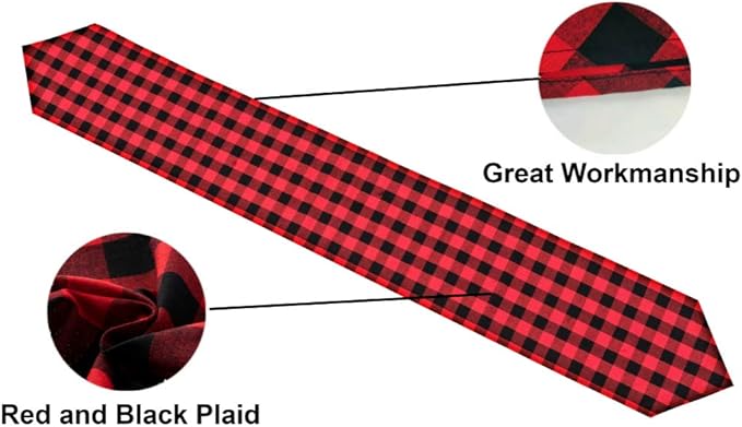 4 Pack Buffalo Check Table Runners Red and Black Plaid Table Runner for Christmas Dinner, Lumberjack Party, Outdoor or Indoor Gatherings Table Home Decorations 12"x72"