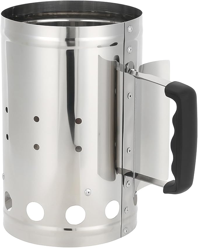 Charcoal Chimney Starter, BBQ Grill Quick Rapid Fire Starter Chimney for Outdoor Barbecue Cooking Camping, Sturdy and Easy to Use, Stainless Steel（10.62" x 6.3"）