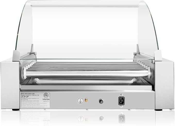 Olde Midway Electric 18 Hot Dog 7 Roller Grill Cooker Machine with Cover 900-Watt - Commercial Grade