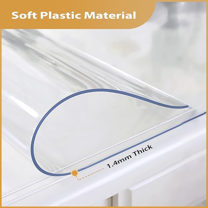 Clear Table Protector 30 x 48 Inch, 1.4mm Thick Waterproof PVC Plastic Table Cover, Durable Table Pad for Dining Room, Kitchen, Writing Desk, and Coffee Tables