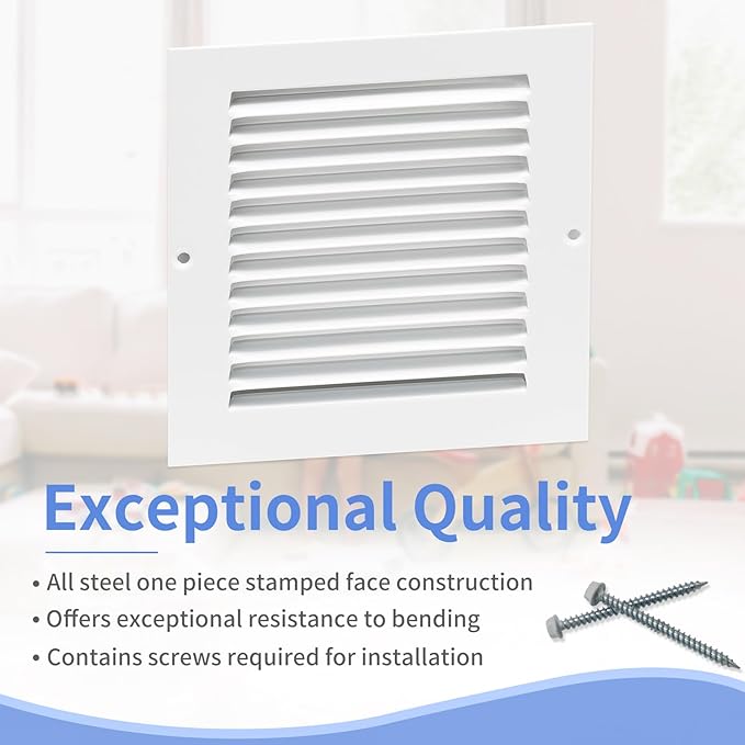 6"W x 6"H [Duct Opening Size] Steel Return Air Grille, Air Return Vent Cover for Ceiling and Sidewall - HVAC Air Vent Covers - [Outer Dimensions: 7.75"W x 7.75"H]