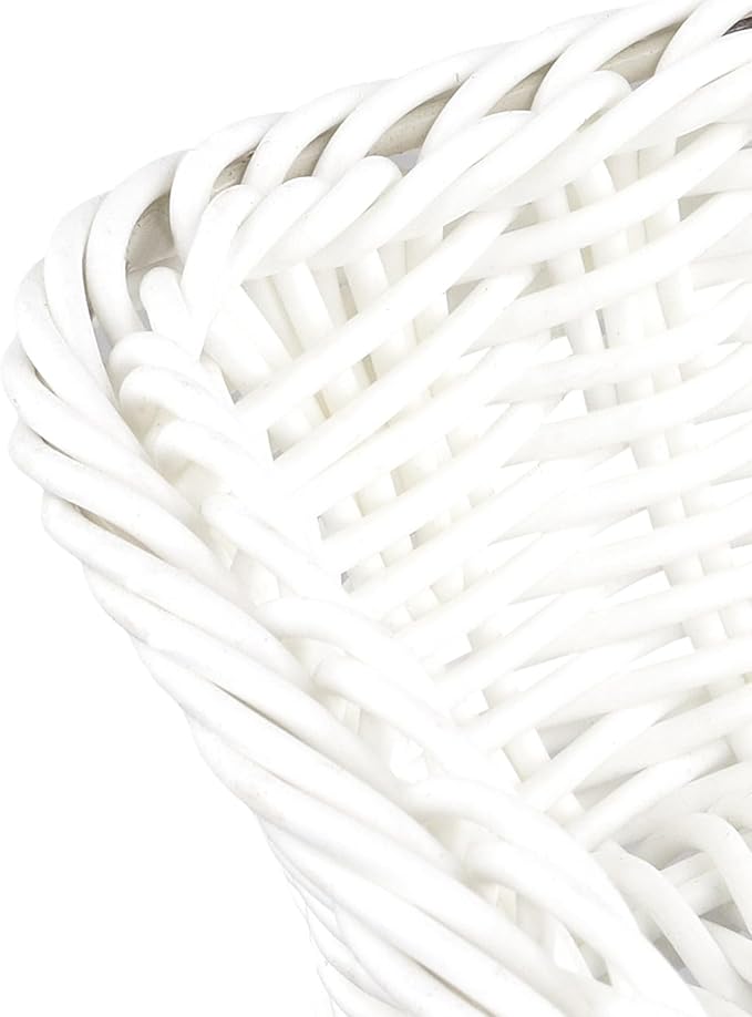 5 Pack Poly Wicker Bread Baskets 15.7x11.8x2.8 Inch, Restaurant-Grade Food Display Trays, Moisture-Resistant for Kitchen Storage/Tabletop Serving/Hotel Buffet (White)