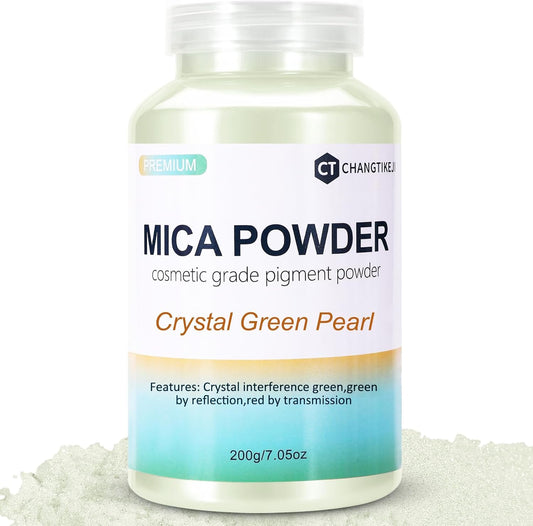 Mica Powder,7.05OZ（200g）,Crystal Green Pearl Mica Powder Pigment for Epoxy Resin，Lip Gloss，Car Paint，Dye，Soap Making，Nail Polish,Epoxy Resin,Candle Making,Bath Bombs