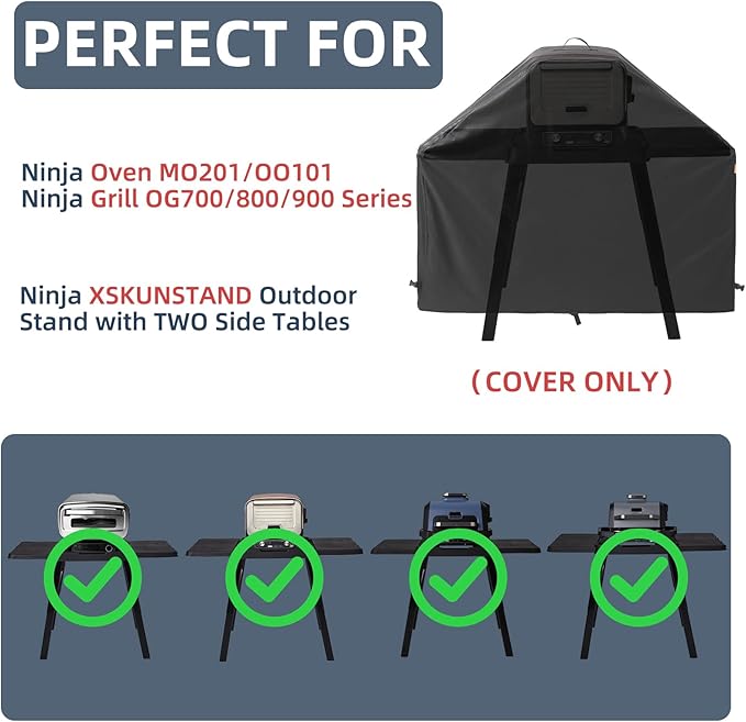 Waterproof Cover for Ninja XSKUNSTAND Outdoor Stand with Two Side Tables, Grill Accessories for Ninja Woodfire Grill OG700/800/900 Series & Oven OO101, for Artisan Pizza Oven MO201 (Cover Only)