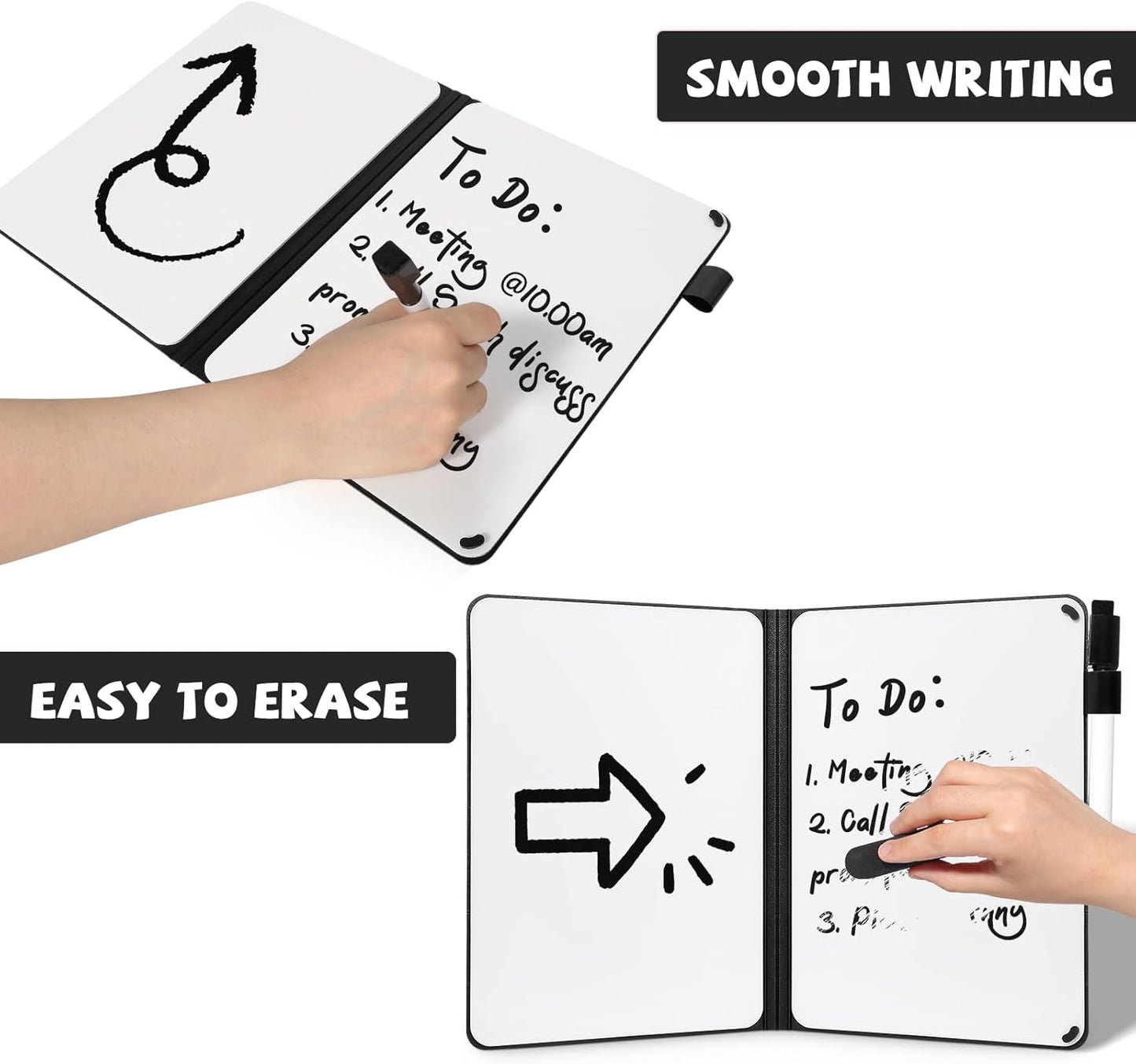 AGM Portable White Board Dry Erase, Double Sided Folding Whiteboards with Pen, Mini Portable Dry Erase Board for Study, Meeting, Doodling, Planning, Black