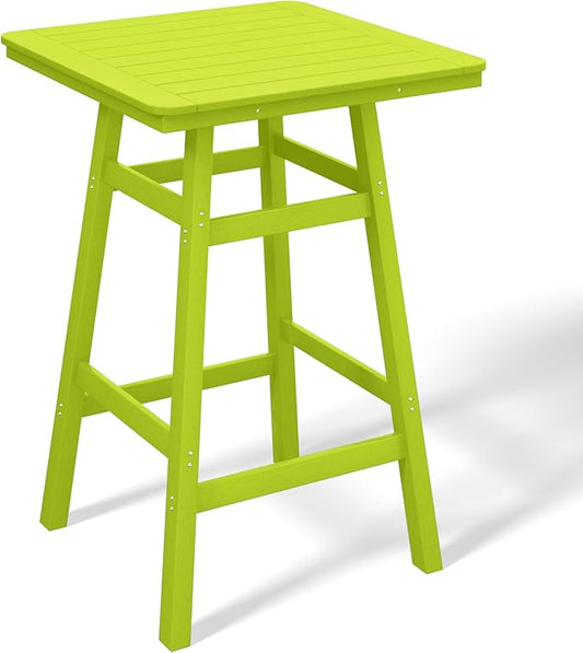 Costaelm Outdoor Bar Table, 42" Counter Height Square Patio Cocktail Bar Table with Umbrella Hole, Patio Bistro Dining Pub Table for Front Porch Deck Backyard Garden, Lime