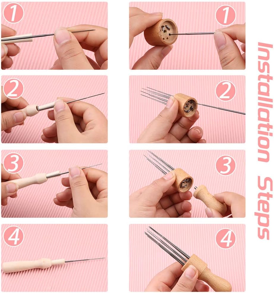 IMZAY Needle Felting Tools, Needle Felting Supplies, Needle Felting Kit with 3 Size 30Pcs Needles Felting Needles,Wooden Handle, Finger Cots, Perfect for DIY Felting Wool Projects