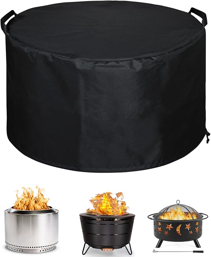 SheeChung Fire Pit Cover Round for Solo Stove Yukon 27"-29",Waterproof Smokeless Fire pit Cover,Outdoor Yukon Shelter 600D Polyester Cover,Fits for Gas/Table/Bowl Fire pits 29"D x 18"H