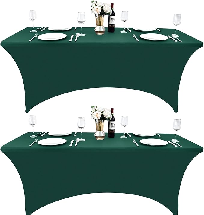 2-Pack 8ft Spandex Table Covers for Rectangle Folding Tables - Washable Elastic Tablecloth - Ultimate Fitted Table Protector for Birthday Parties, Trade Shows, Banquet