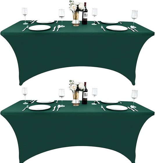 2-Pack 4ft Spandex Table Covers for Rectangular Folding Tables - Wrinkle Resistant Stretch Tight Table Cloths - Ultimate Fitted Table Protector for Parties, Banquet, and Wedding