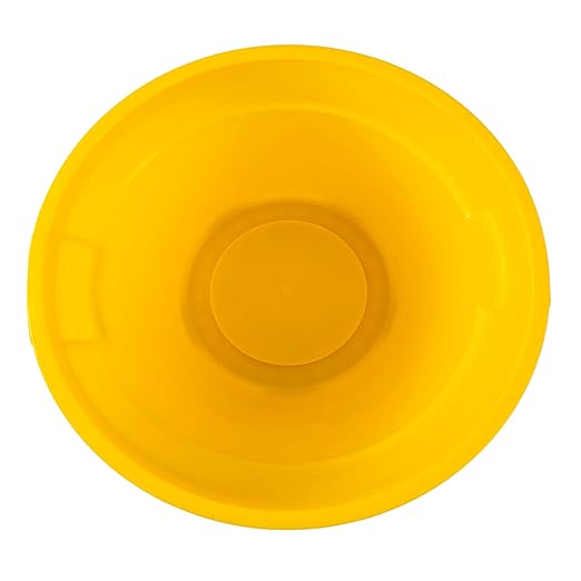 PRO&Family Commercial Round Trash Can with Lid and Dolly Rolling Waste Container, Ingredient Bin, Heavy-Duty Plastic, Anti-Static, Kitchen, Office, Outdoor Use (Yellow, 55 Gallon)