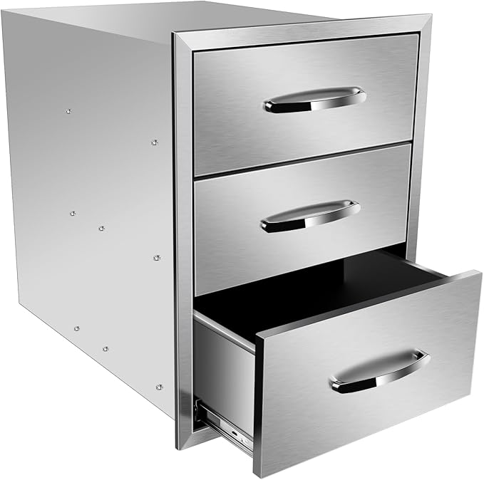 Pull Out Trash Drawer, Lower Sliding Rails Stainless Steel Roll Out Trash Bin Pull Out Tray With Handle For Outdoor Kitchen BBQ Island Grill Station,Three Drawers