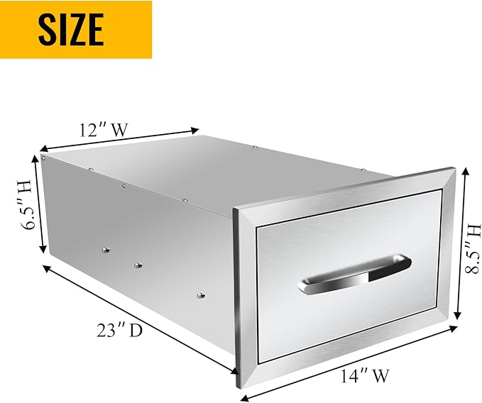 Outdoor Kitchen Drawers, Box Frame Style Flush Mount BBQ Drawer w/Stainless Steel Handle, BBQ Island Drawers For Patio Grill Station,Single Drawer