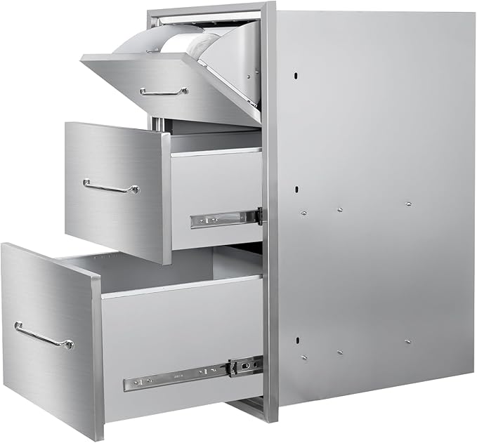 Outdoor Kitchen Drawers 17" W x 30" H x 20" D Stainless Steel Paper Towel Drawers with Ergonomic Handle for BBQ Island, Patio Grill Station & Outdoor Kitchen Cabinets
