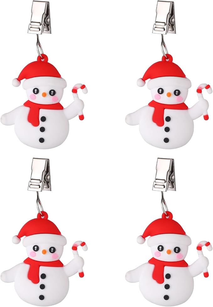TwoFish Home Set of 4 Snowman Tablecloth Weights Clips Handicraft Snowman Tablecloth Clamps Pack of 4